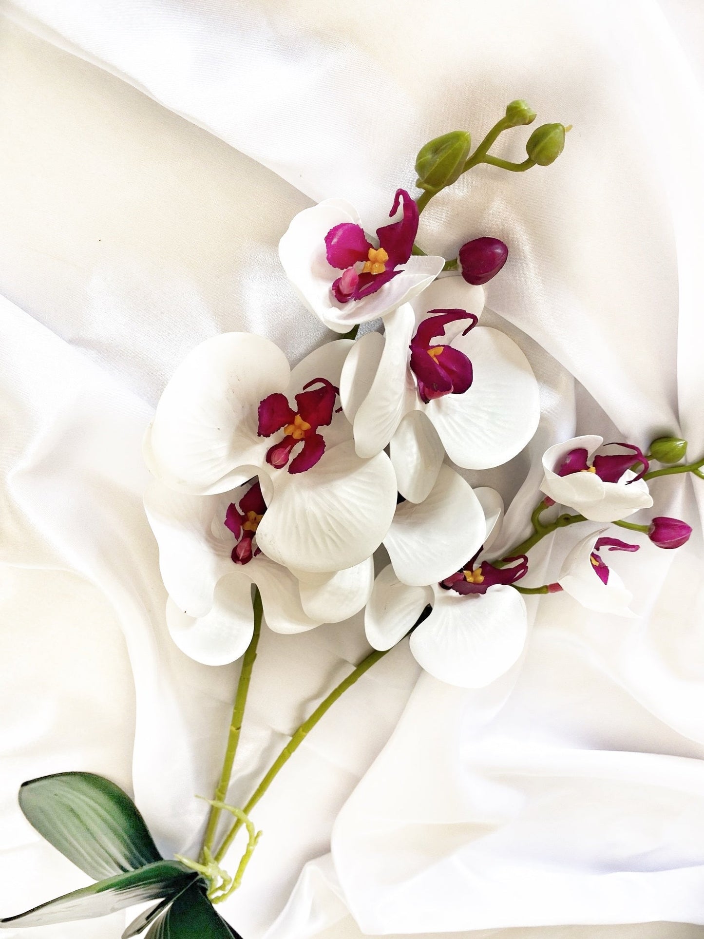 Artificial White & Pink Orchid, Orchid Plant, Orchid Flowers and Leaves for Orchid Plant, White Flowers Gift for Her Real Look Faux - Elegantly You