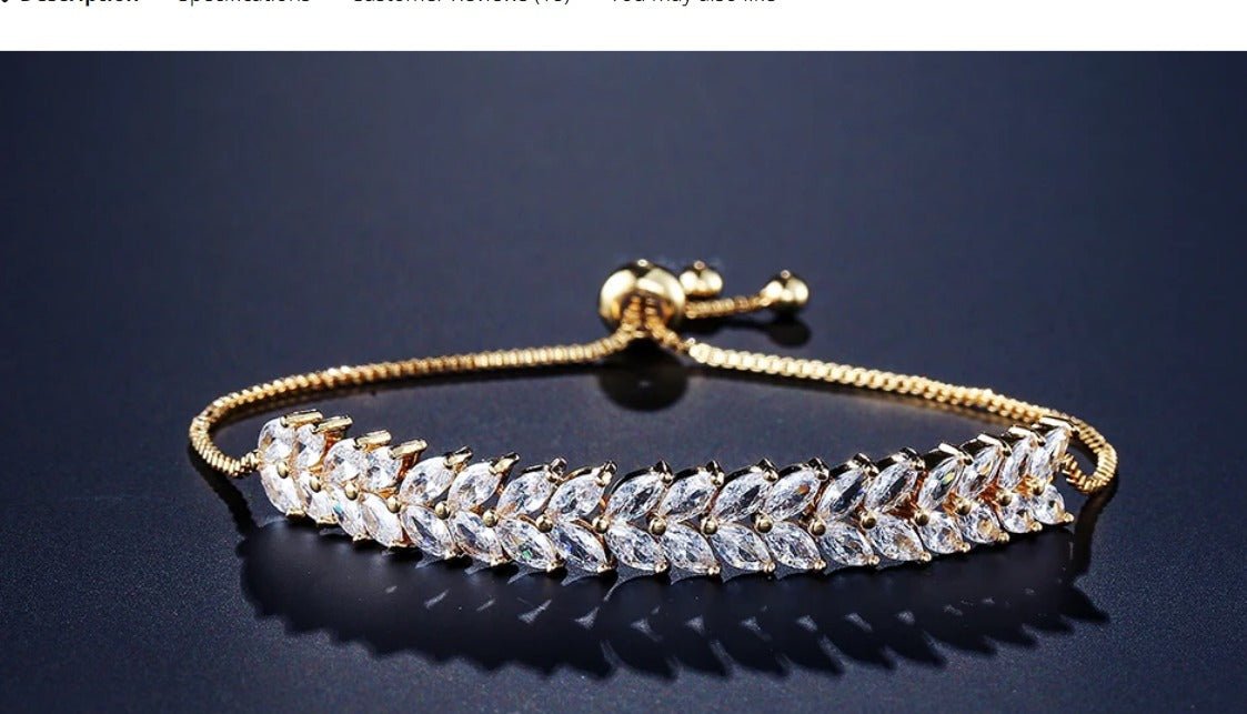 Cubic Zirconia Extendable Bridal Bracelet in a Leaf Style Design in Silver, Gold and Rose Gold - Floralific