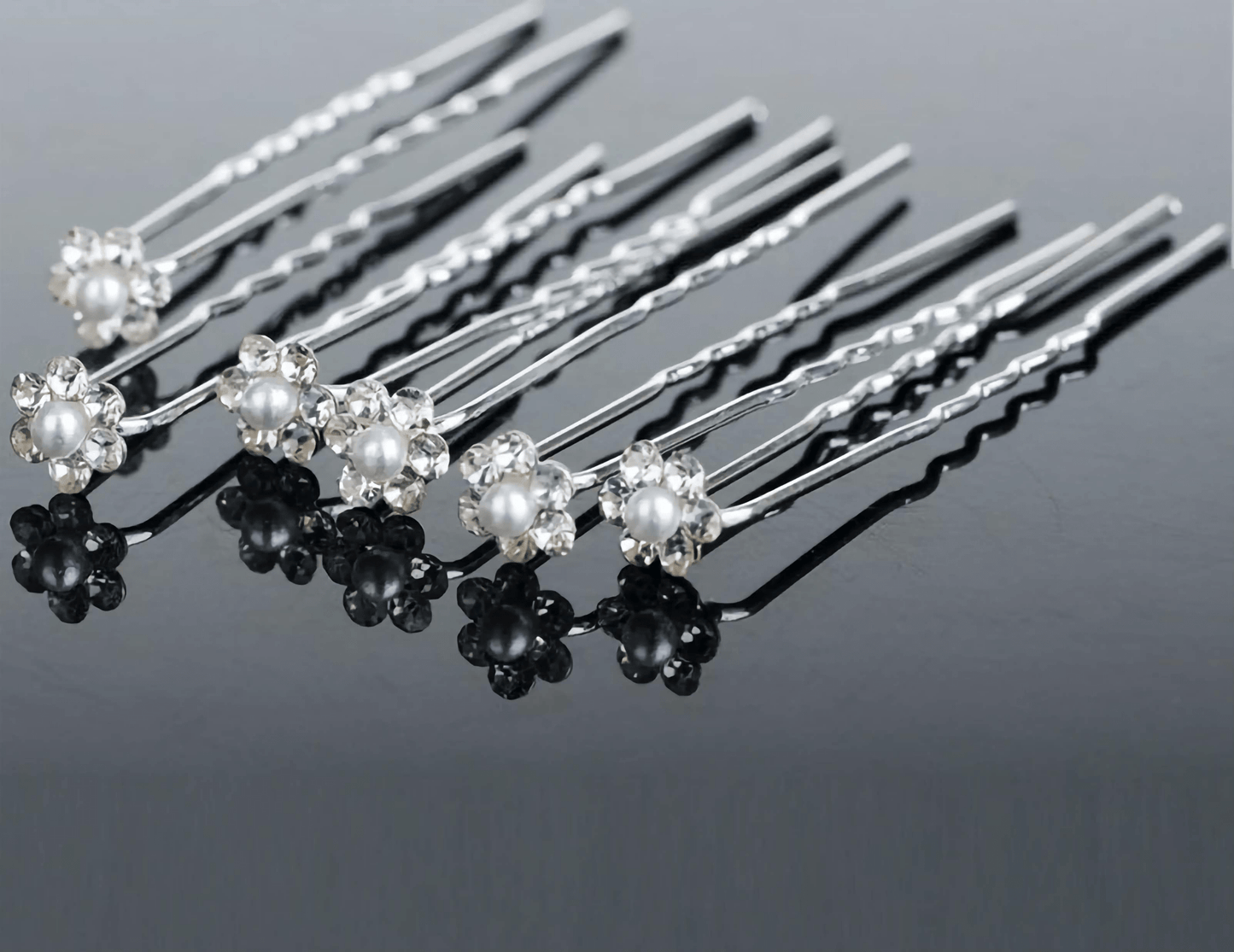 10x Diamante Wedding Hair Pins Flower Girl Hair Accessories, Bridesmaid Hair, Bridal Diamante Crystal Pearl Hair Clips/Grips Jewellery Prom - Floralific