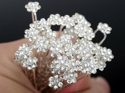 10x Diamante Wedding Hair Pins Flower Girl Hair Accessories, Bridesmaid Hair, Bridal Diamante Crystal Pearl Hair Clips/Grips Jewellery Prom - Floralific