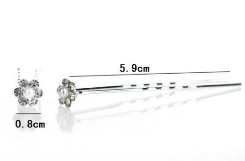 10x Diamante Wedding Hair Pins Flower Girl Hair Accessories, Bridesmaid Hair, Bridal Diamante Crystal Pearl Hair Clips/Grips Jewellery Prom - Floralific