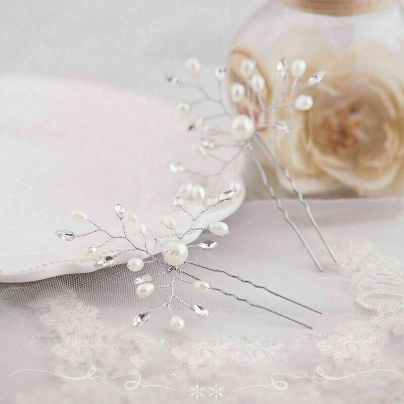 3pc Bridal Hair Jewellery Wedding Hair Accessories Silver Hair Vine Hair Pins with Crystal and Pearl - Floralific