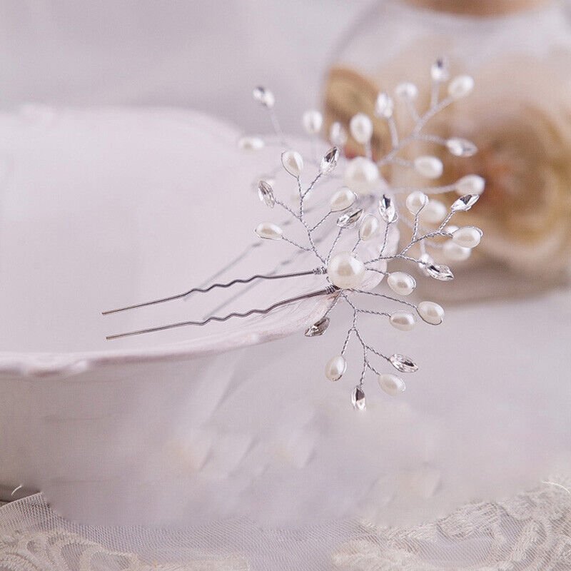 3pc Bridal Hair Jewellery Wedding Hair Accessories Silver Hair Vine Hair Pins with Crystal and Pearl - Floralific