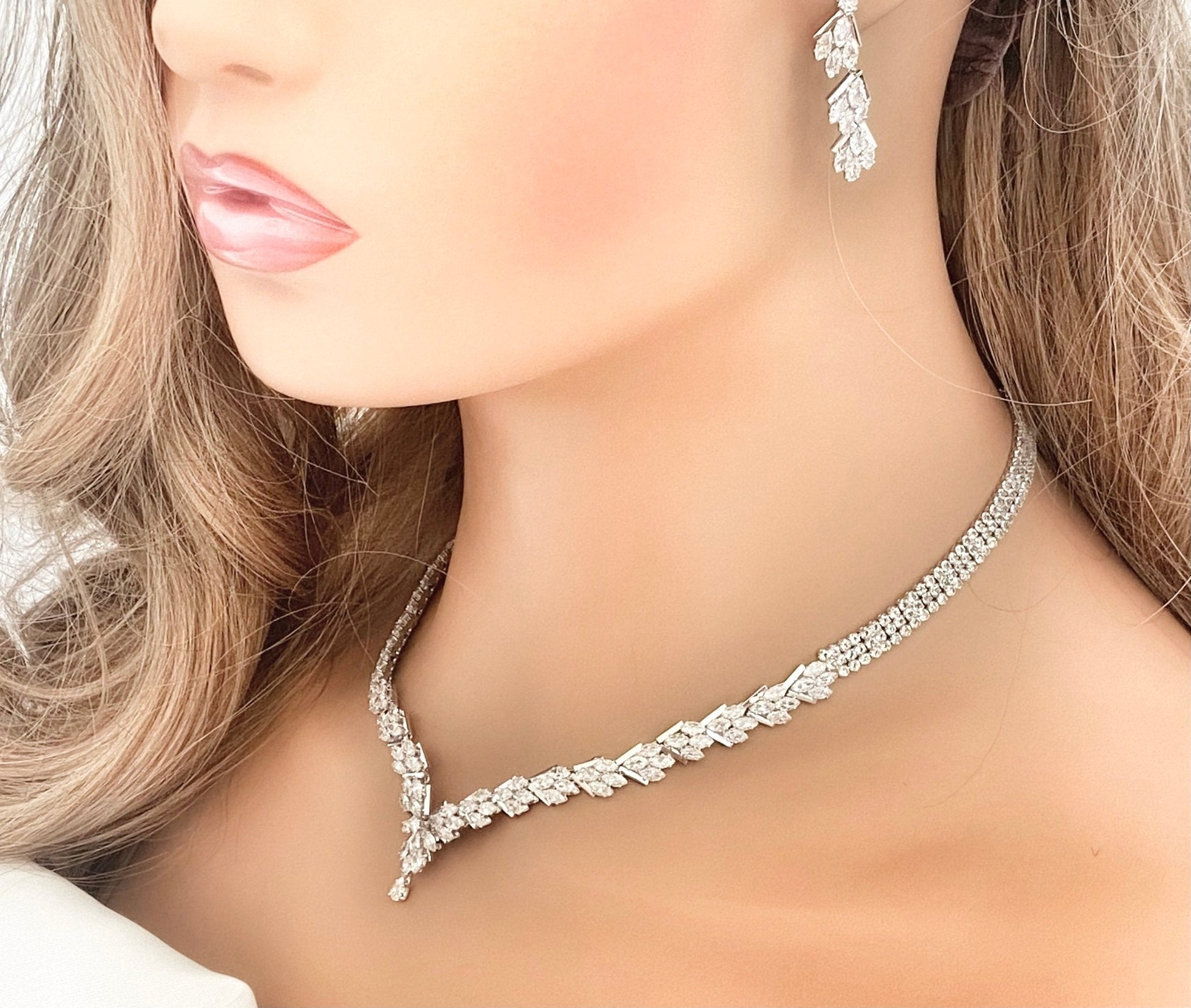 4pc CZ Jewellery Gift for Her or Bridal Jewellery Set Silver Wedding Necklace Earrings Bracelet Ring - Elegantly You