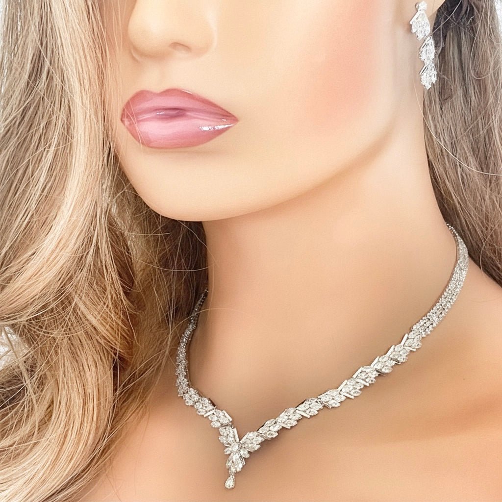 4pc CZ Jewellery Gift for Her or Bridal Jewellery Set Silver Wedding Necklace Earrings Bracelet Ring - Elegantly You