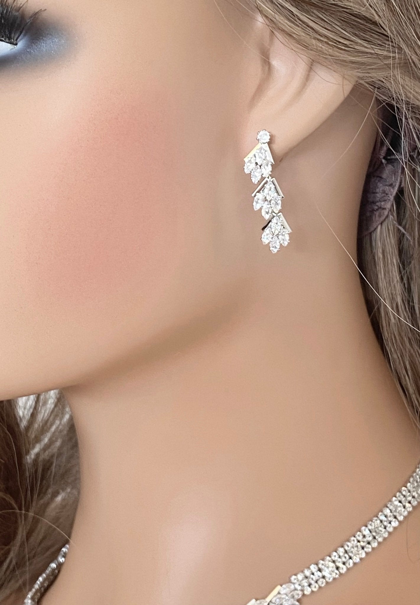 4pc CZ Jewellery Gift for Her or Bridal Jewellery Set Silver Wedding Necklace Earrings Bracelet Ring - Elegantly You