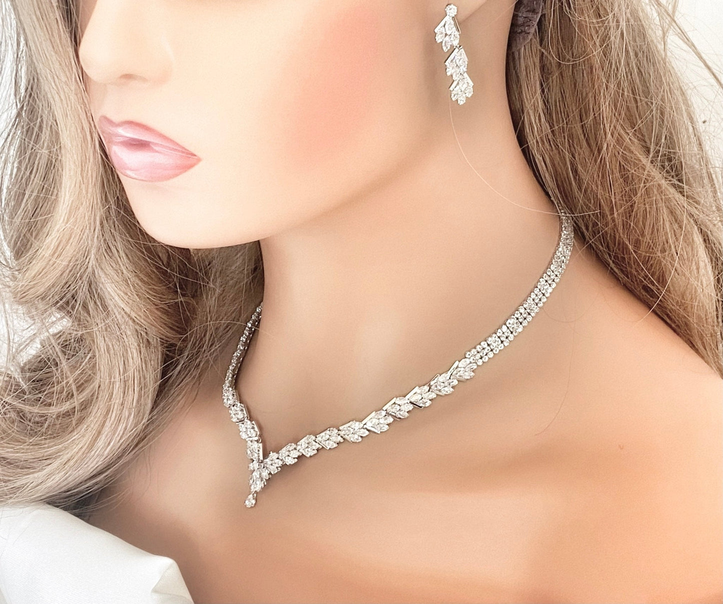 4pc CZ Jewellery Gift for Her or Bridal Jewellery Set Silver Wedding Necklace Earrings Bracelet Ring - Elegantly You