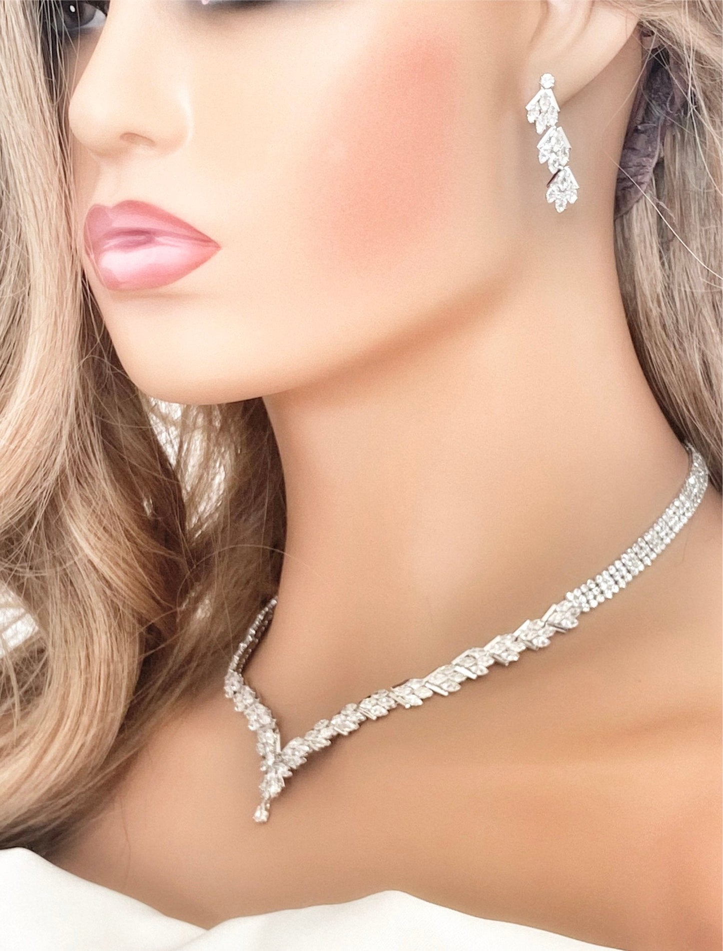 4pc CZ Jewellery Gift for Her or Bridal Jewellery Set Silver Wedding Necklace Earrings Bracelet Ring - Elegantly You