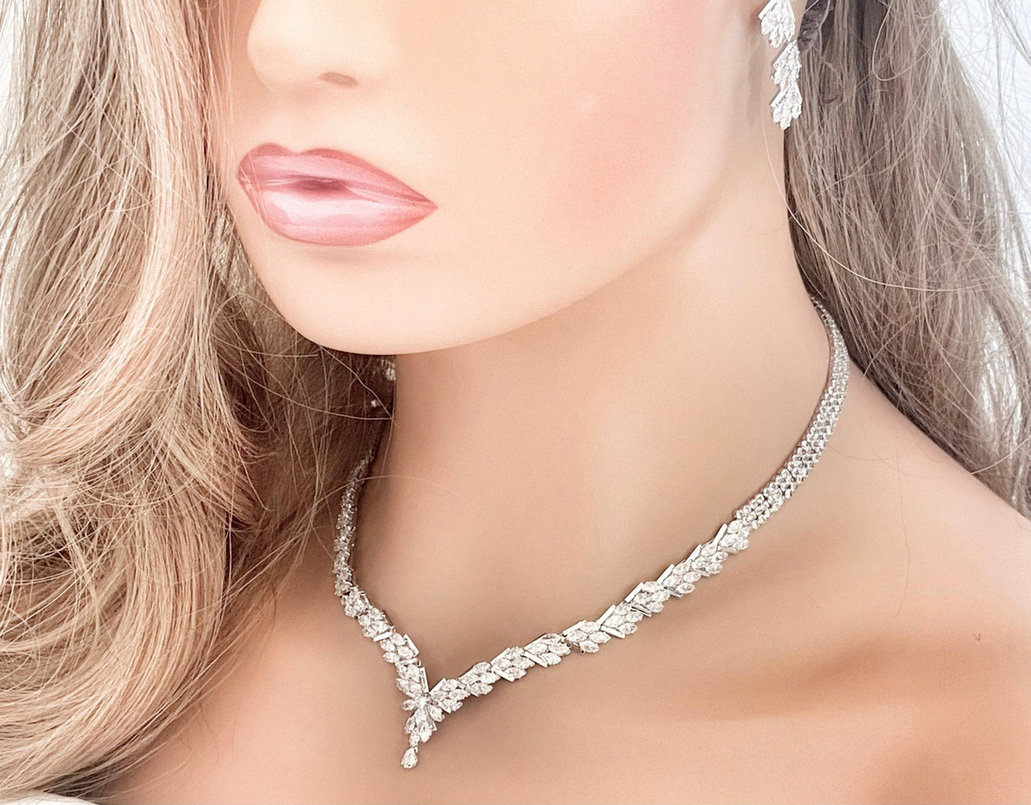 4pc CZ Jewellery Gift for Her or Bridal Jewellery Set Silver Wedding Necklace Earrings Bracelet Ring - Elegantly You