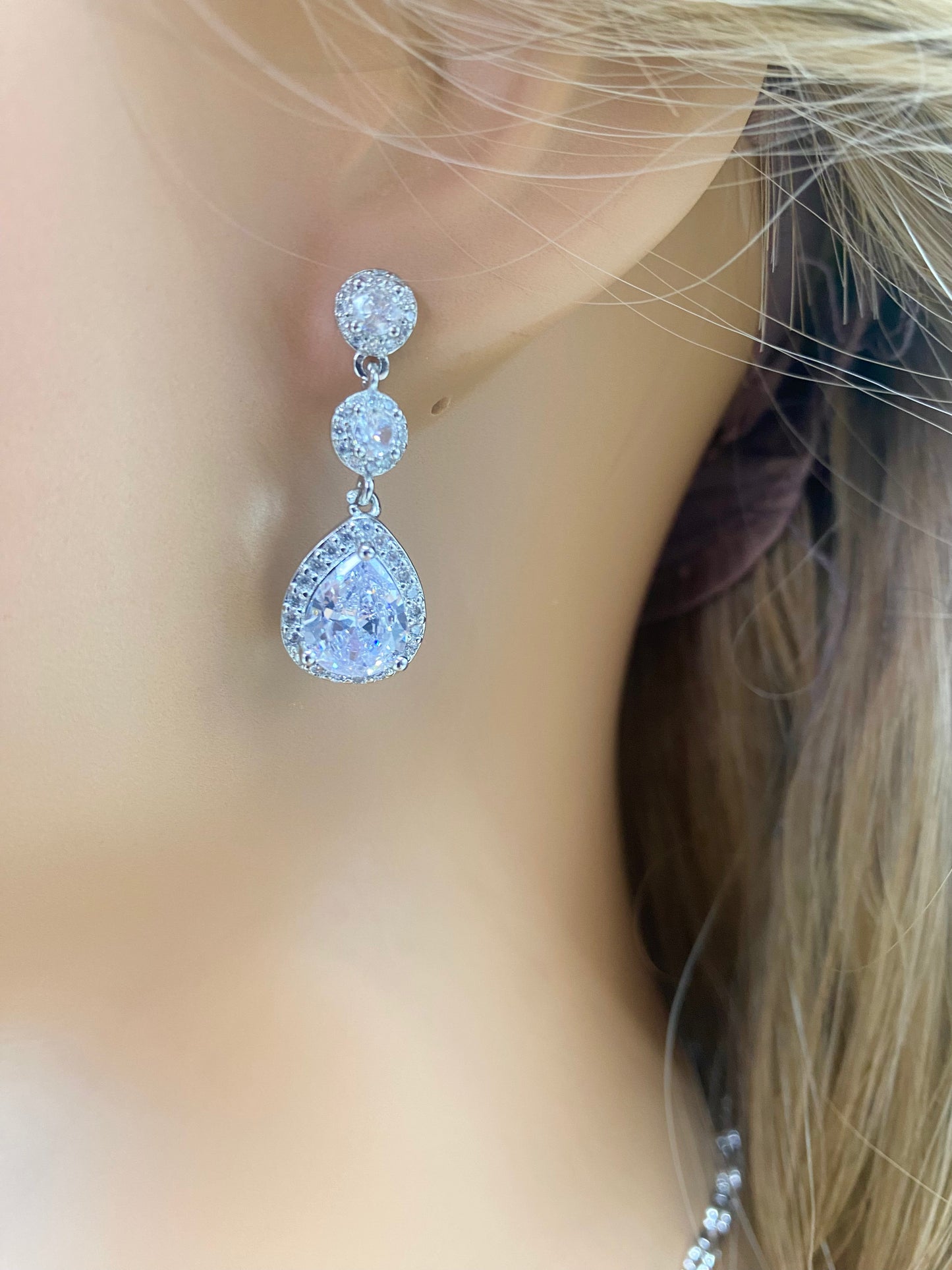 925 Sterling Silver Plated Filigree CZ Crystal Drop Dangle Earrings – Elegant E242