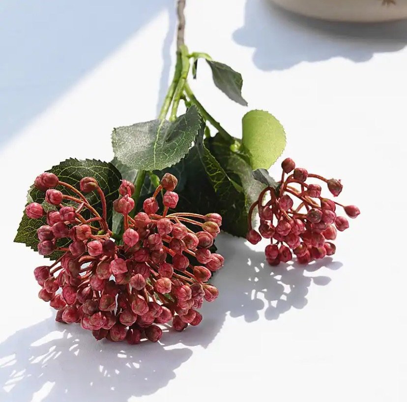 Artificial Berries, Fruit Berries with Leaves, 2 Heads Pink Berries. Artificial Flowers Arranging. Pink Flowers Faux Berry Christmas Flowers - Floralific