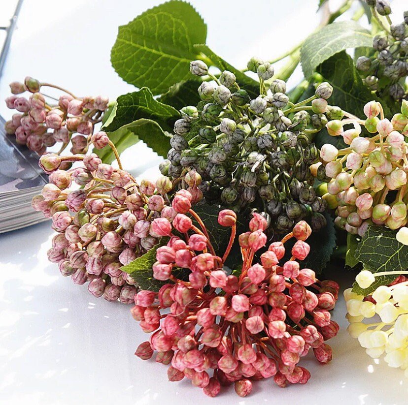 Artificial Berries, Fruit Berries with Leaves, 2 Heads Pink Berries. Artificial Flowers Arranging. Pink Flowers Faux Berry Christmas Flowers - Floralific