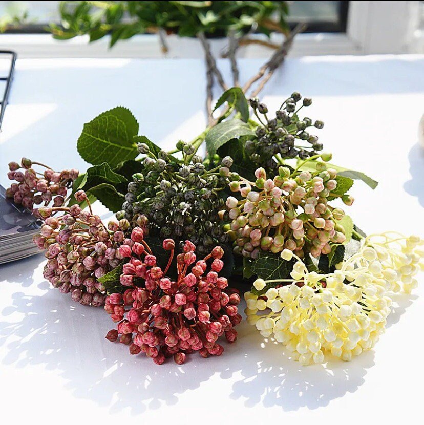 Artificial Berries, Fruit Berries with Leaves, 2 Heads Pink Berries. Artificial Flowers Arranging. Pink Flowers Faux Berry Christmas Flowers - Floralific