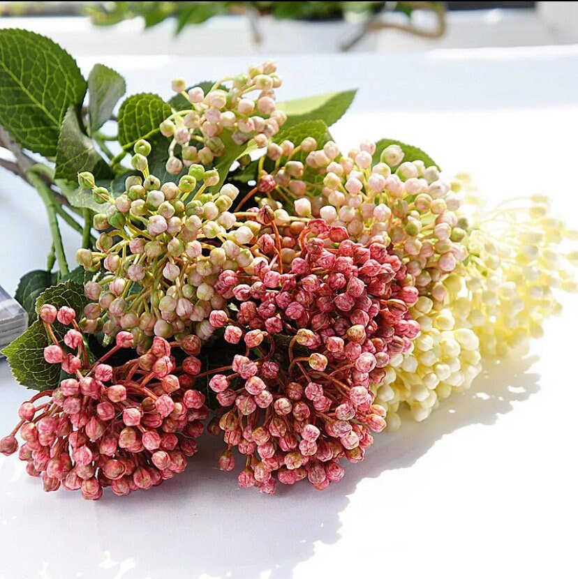 Artificial Berries, Fruit Berries with Leaves, 2 Heads Pink Berries. Artificial Flowers Arranging. Pink Flowers Faux Berry Christmas Flowers - Floralific