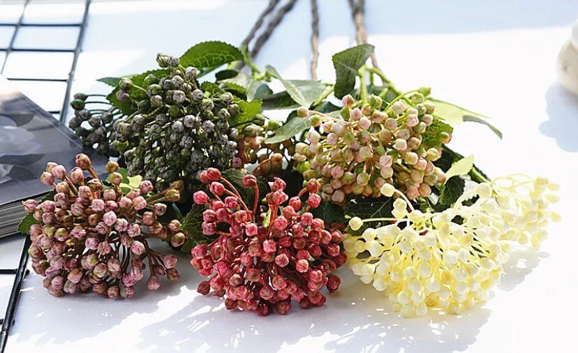 Artificial Berries, Fruit Berries with Leaves, 2 Heads Pink Berries. Artificial Flowers Arranging. Pink Flowers Faux Berry Christmas Flowers - Floralific