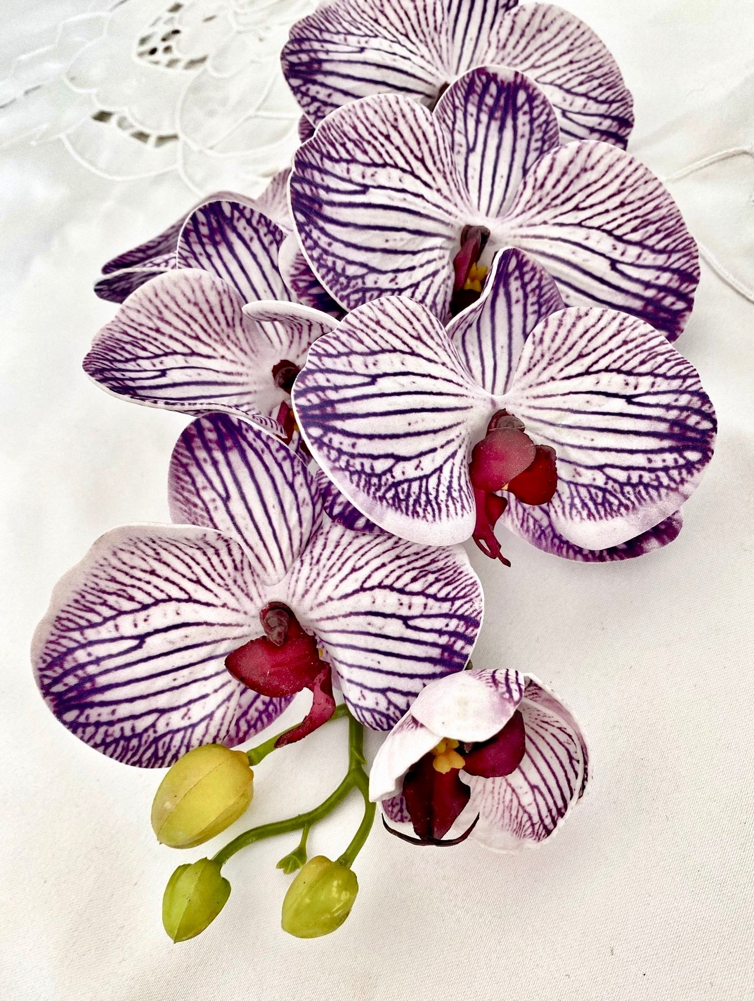 Artificial Orchid Flower, Gift for Her, Real Look Orchids, Purple Striped Orchid Stem, Phalaenopsis, Faux Orchid Flower - Elegantly You