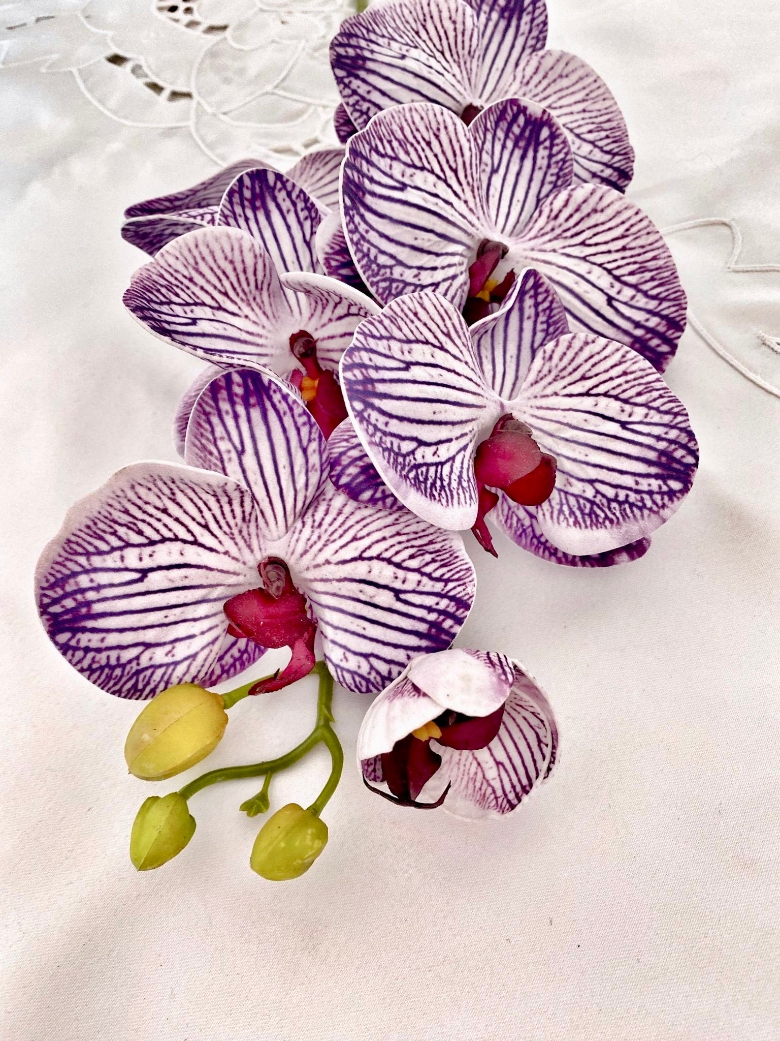 Artificial Orchid Flower, Gift for Her, Real Look Orchids, Purple Striped Orchid Stem, Phalaenopsis, Faux Orchid Flower - Elegantly You