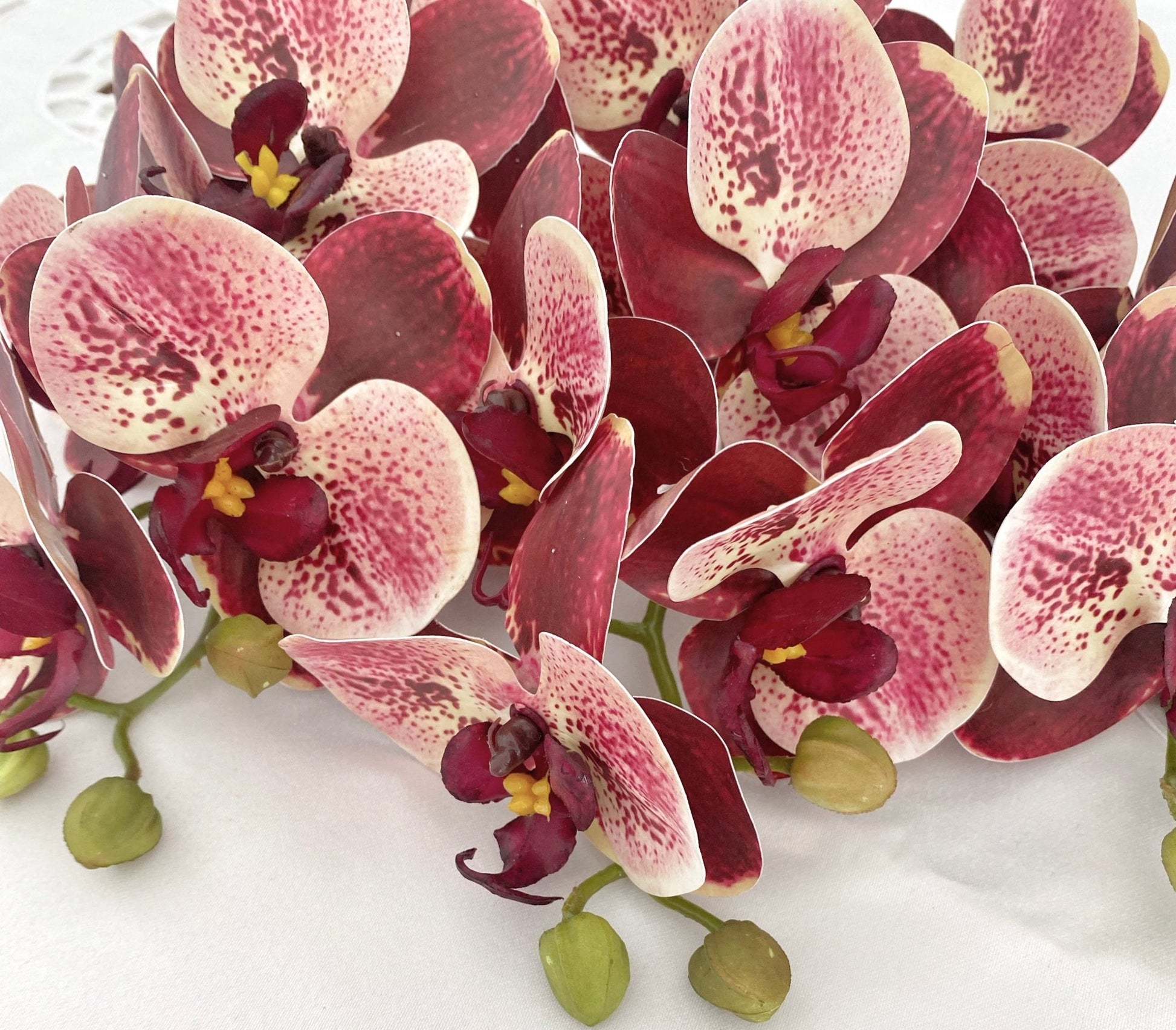 Artificial Orchid, Gift for Her, Red Spotted Orchid, Orchid Plant Leaves, Orchid Artificial Flowers Red Flowers for Flower Arranging - Floralific