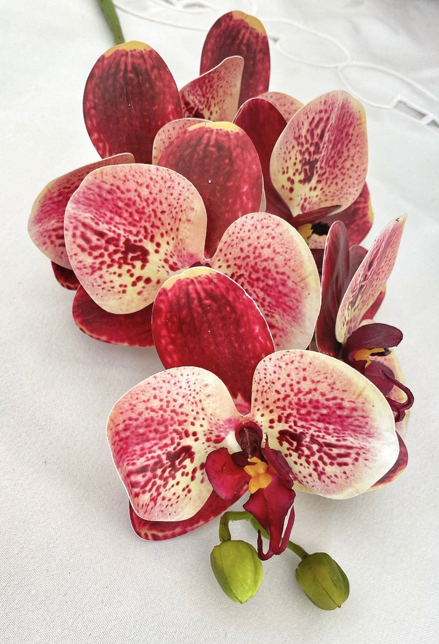 Artificial Orchid, Gift for Her, Red Spotted Orchid, Orchid Plant Leaves, Orchid Artificial Flowers Red Flowers for Flower Arranging - Floralific