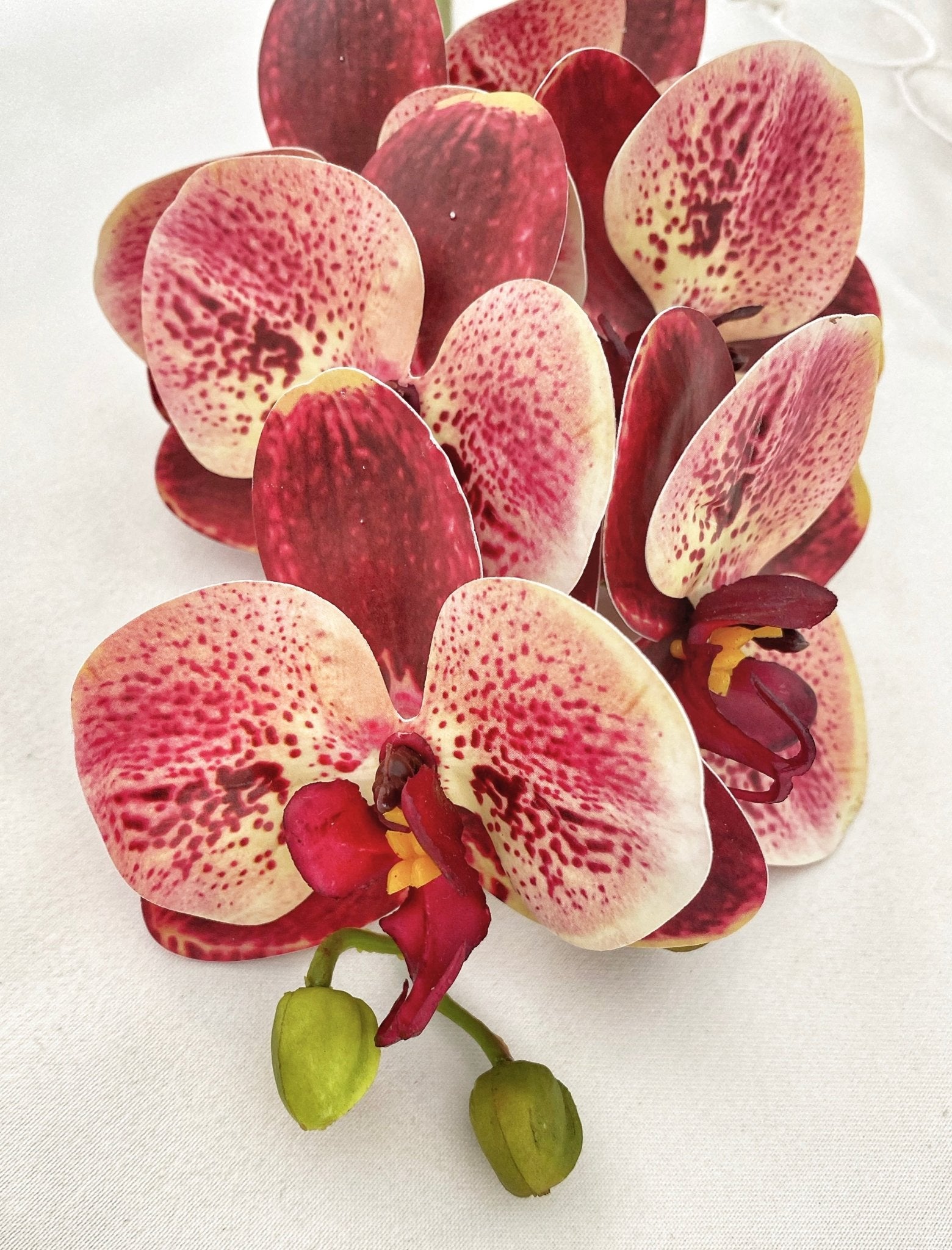 Artificial Orchid, Gift for Her, Red Spotted Orchid, Orchid Plant Leaves, Orchid Artificial Flowers Red Flowers for Flower Arranging - Floralific