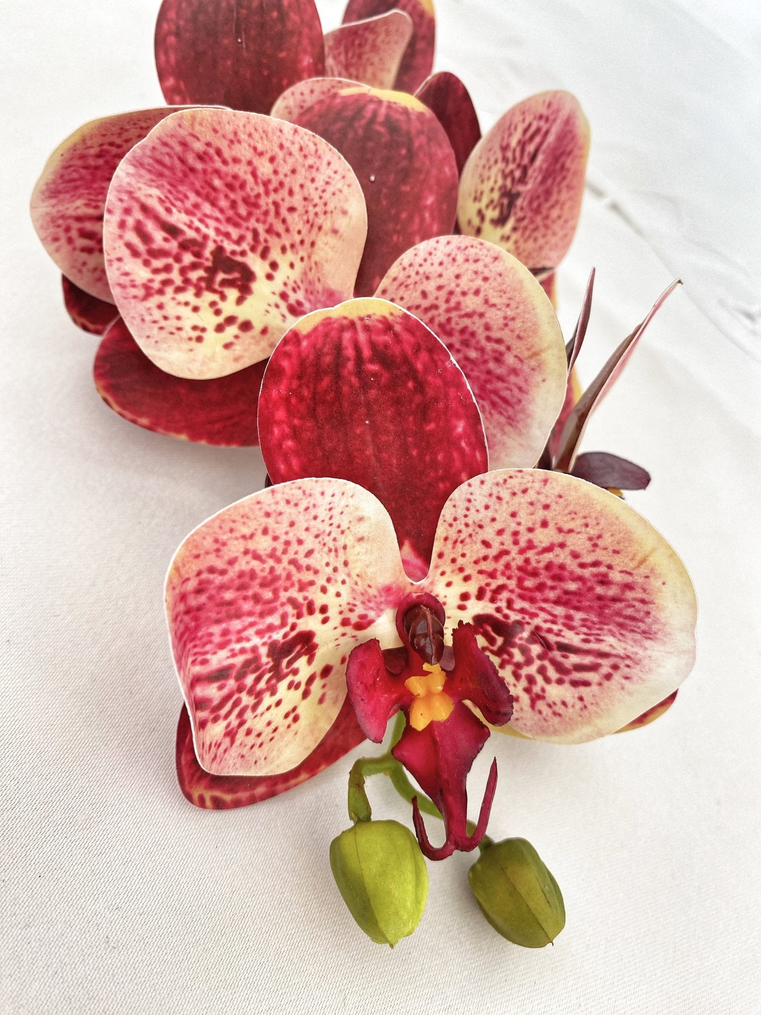 Artificial Orchid, Gift for Her, Red Spotted Orchid, Orchid Plant Leaves, Orchid Artificial Flowers Red Flowers for Flower Arranging - Floralific