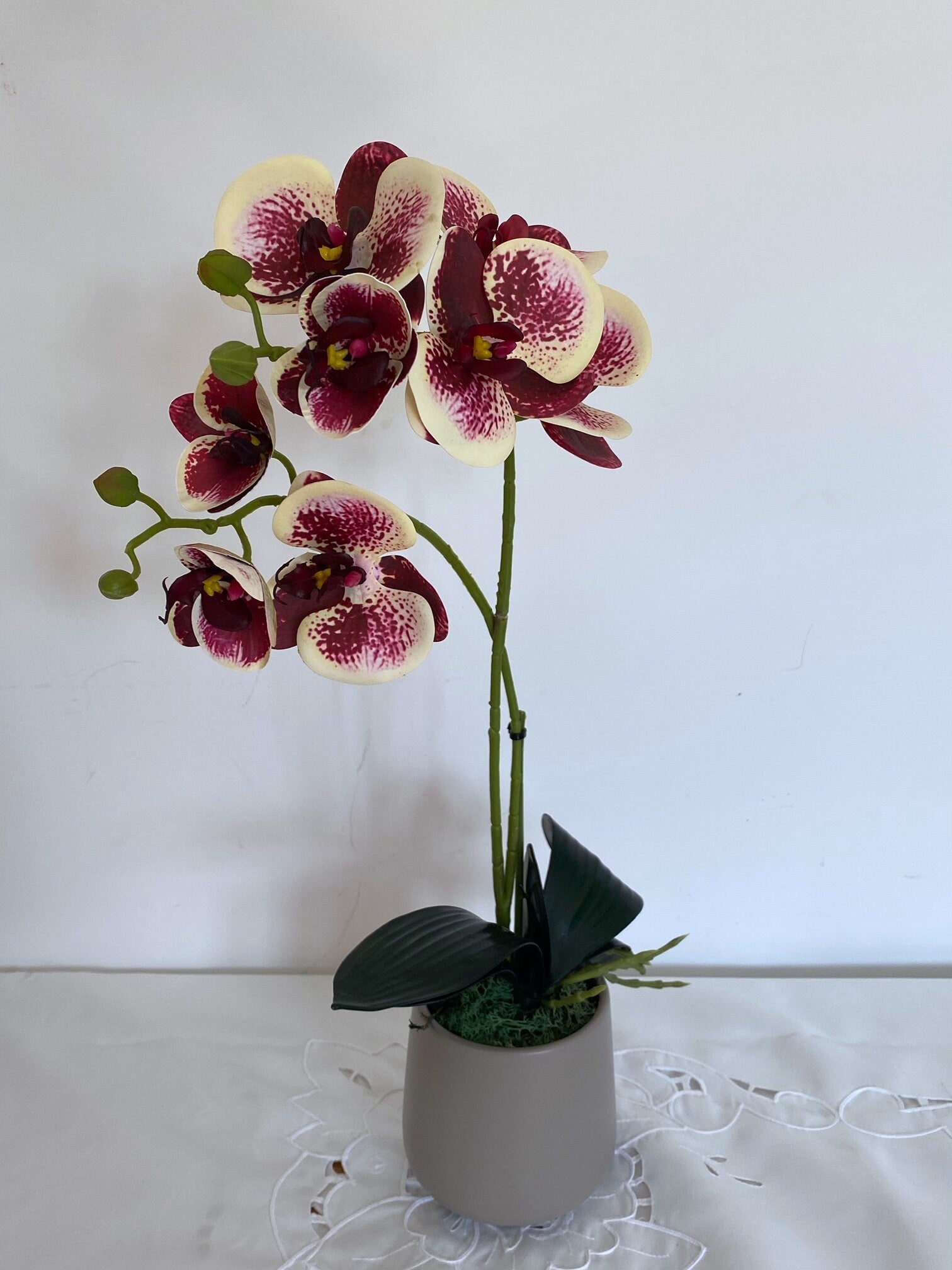 Artificial Orchid Plant, Gift for Her, Real Look Orchids, Spotted Red Orchid Pot Plant, Phalaenopsis, Artificial Flowers, Faux Orchid - Floralific