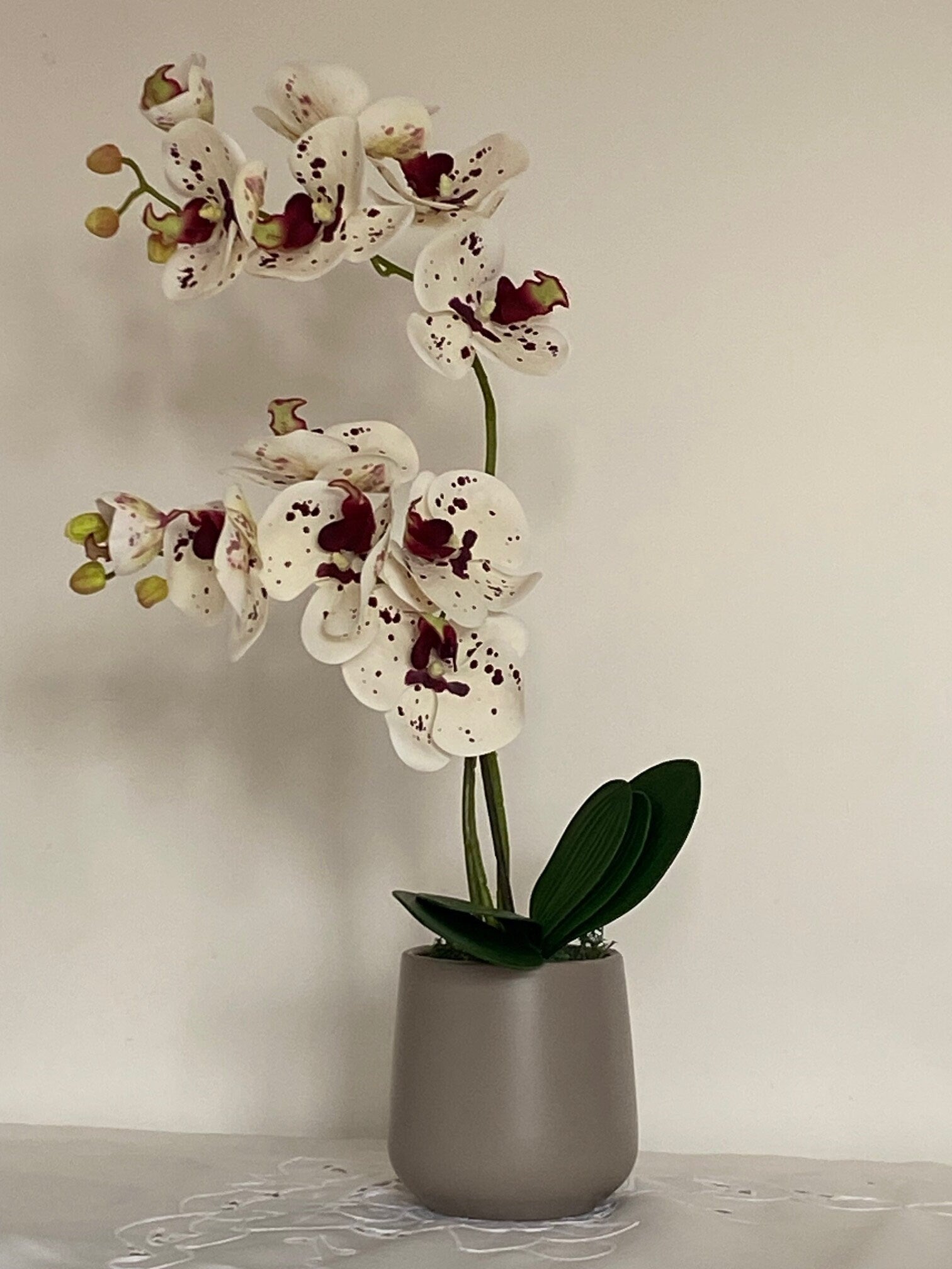 Artificial Orchid Plant, Gift for Her, Real Look Orchids, White Spotted Orchid Pot Plant, Phalaenopsis, Artificial Flowers, Faux Orchid - Floralific