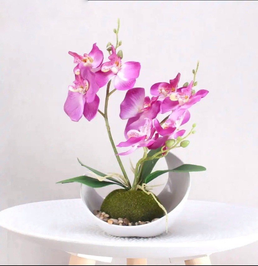 Artificial Orchid Plants in a Pot Faux Potted Orchids Phalaenopsis Orchids 28cm Potted Orchid in Purple, Pink or White Silk Orchid Flowers - Floralific