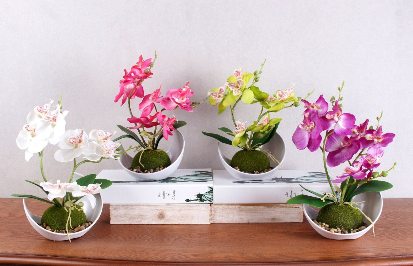 Artificial Orchid Plants in a Pot Faux Potted Orchids Phalaenopsis Orchids 28cm Potted Orchid in Purple, Pink or White Silk Orchid Flowers - Floralific