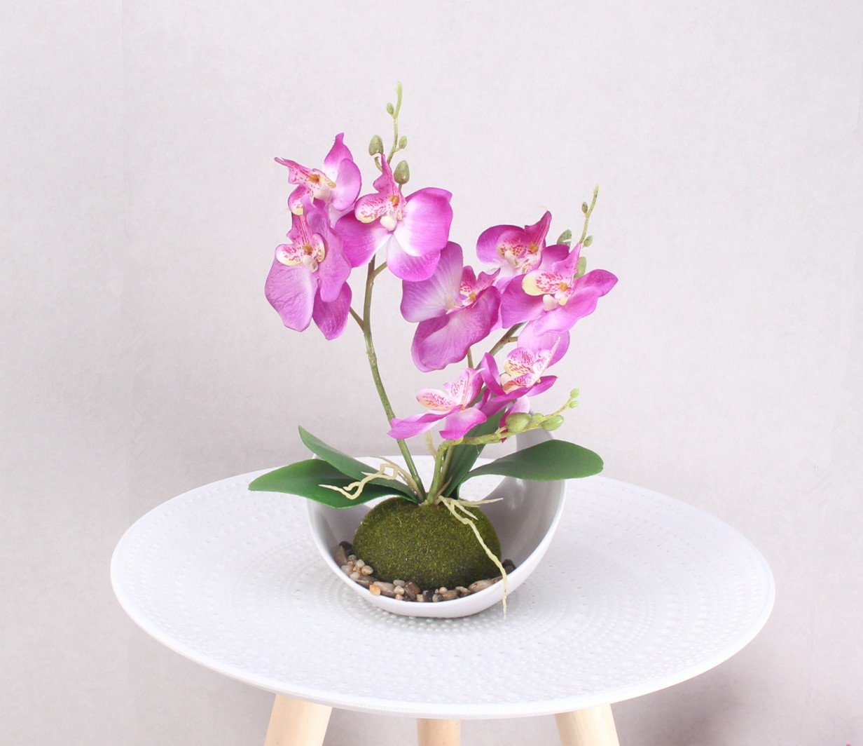 Artificial Orchid Plants in a Pot Faux Potted Orchids Phalaenopsis Orchids 28cm Potted Orchid in Purple, Pink or White Silk Orchid Flowers - Floralific