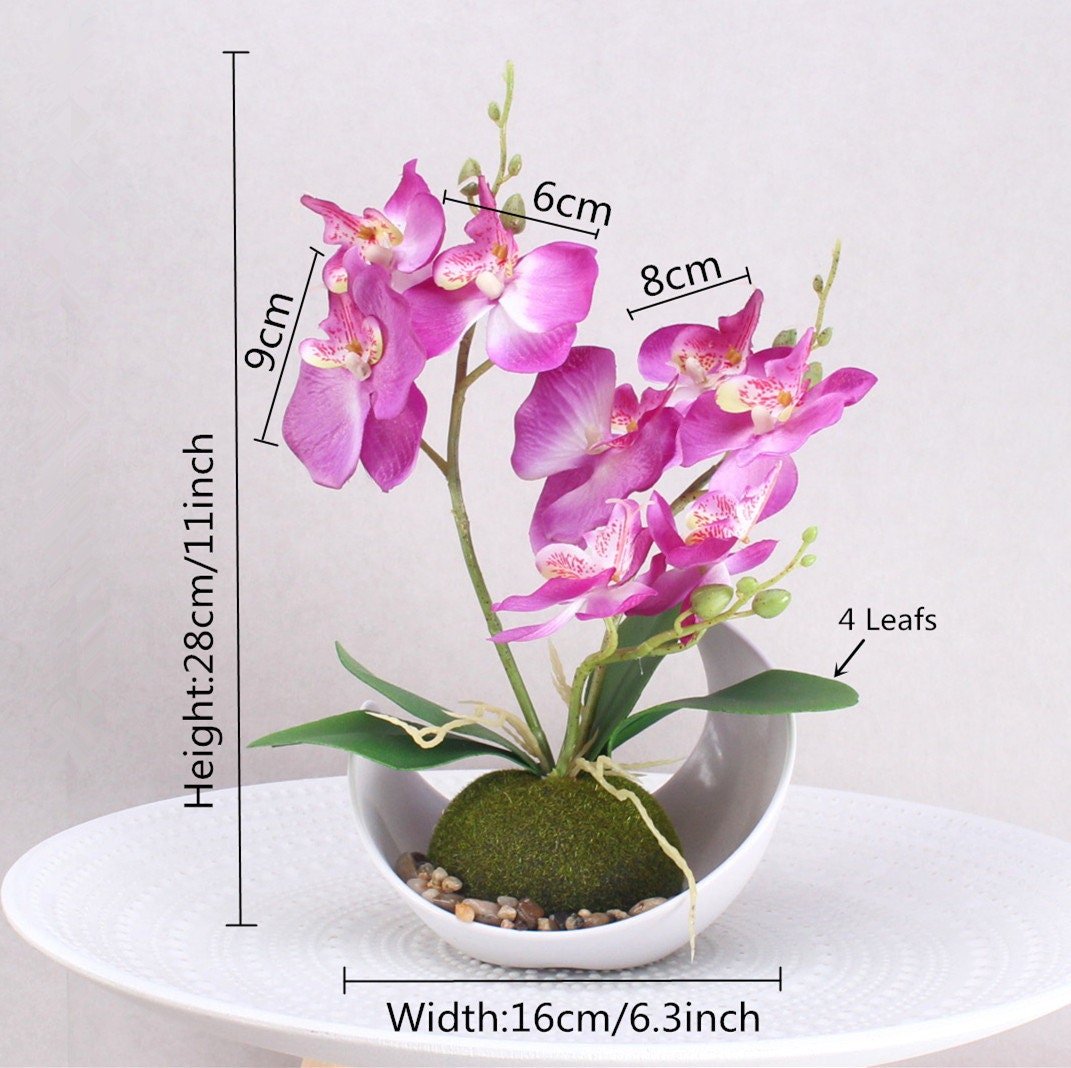 Artificial Orchid Plants in a Pot Faux Potted Orchids Phalaenopsis Orchids 28cm Potted Orchid in Purple, Pink or White Silk Orchid Flowers - Floralific