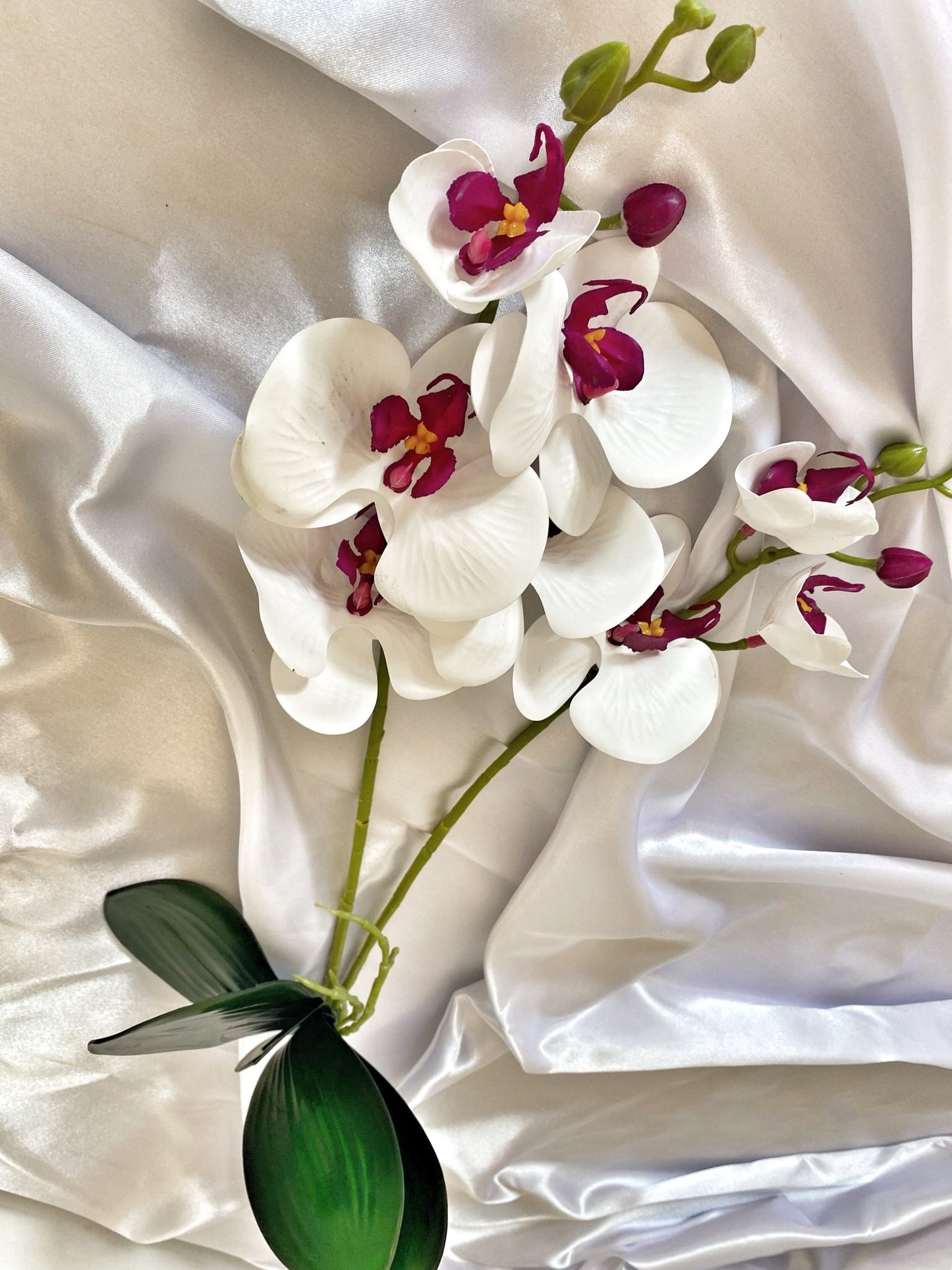 Artificial White & Pink Orchid, Orchid Plant, Orchid Flowers and Leaves for Orchid Plant, White Flowers Gift for Her Real Look Faux - Floralific