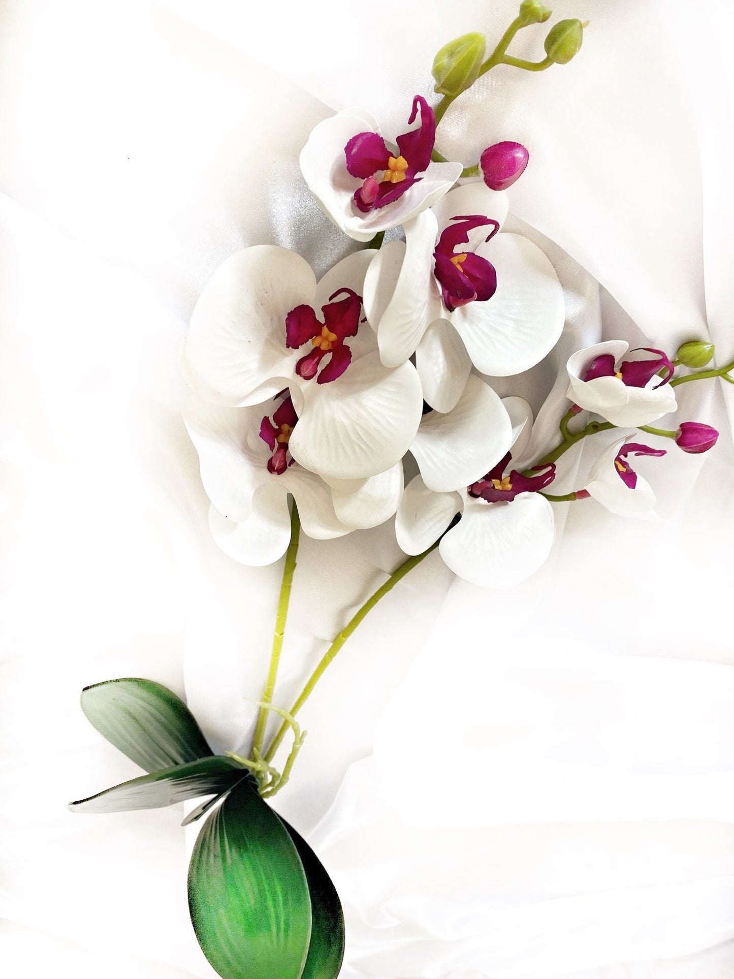 Artificial White & Pink Orchid, Orchid Plant, Orchid Flowers and Leaves for Orchid Plant, White Flowers Gift for Her Real Look Faux - Elegantly You