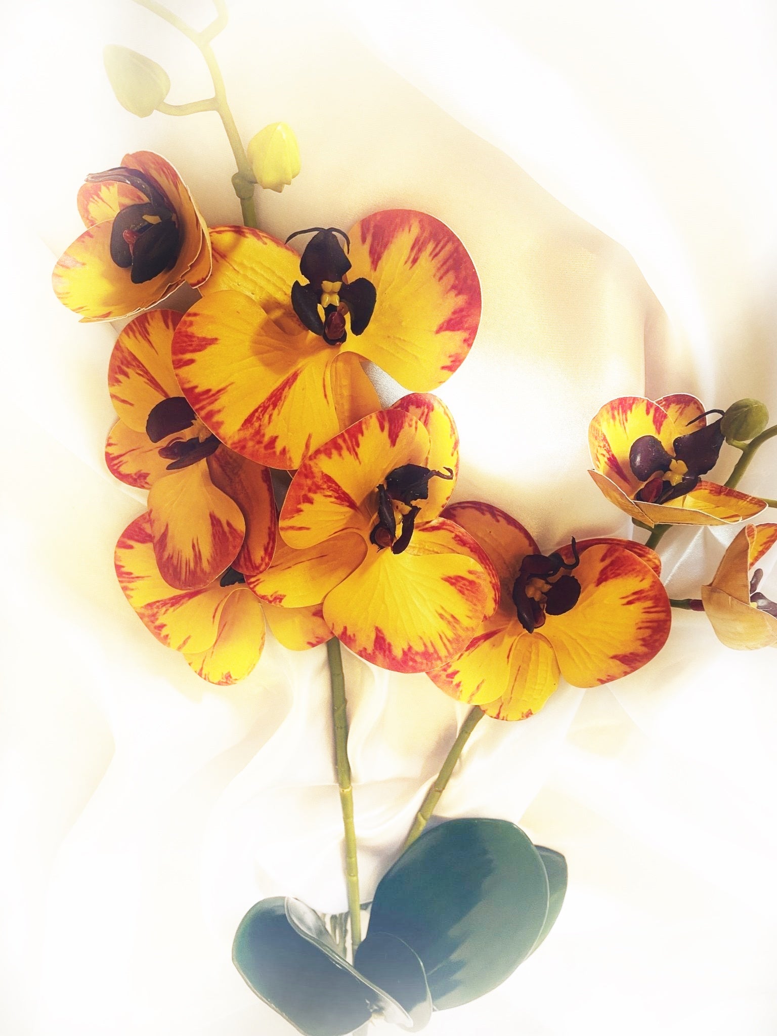 Artificial Yellow Orchid, Orchid Plant, Orchid & Leaves for Orchid Plant, Yellow Flowers, Gift for Her Artificial Flowers, Real Look Faux - Elegantly You