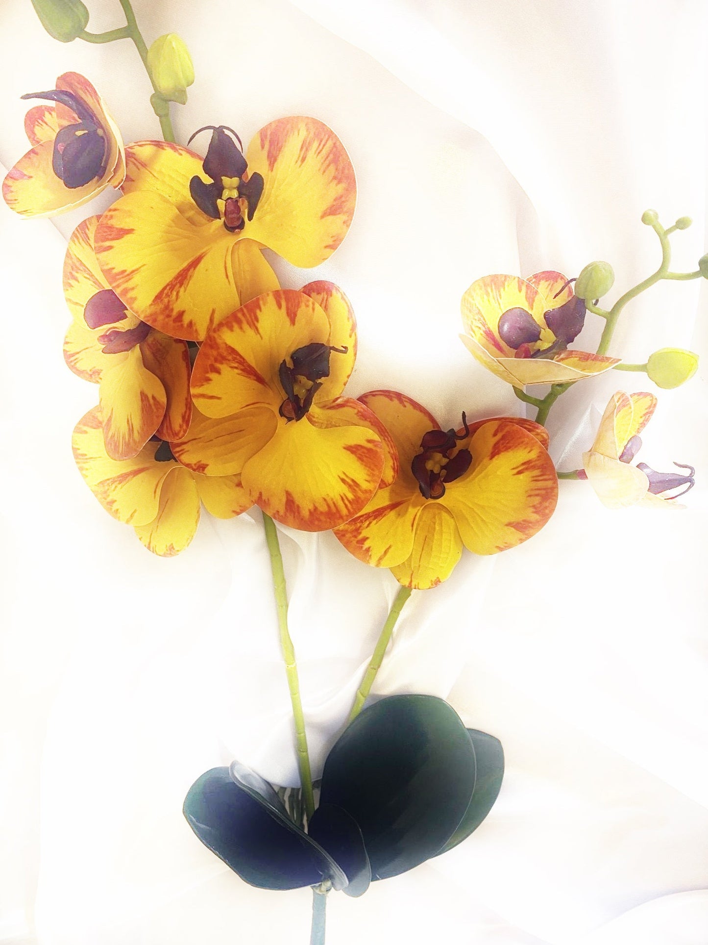 Artificial Yellow Orchid, Orchid Plant, Orchid & Leaves for Orchid Plant, Yellow Flowers, Gift for Her Artificial Flowers, Real Look Faux - Elegantly You