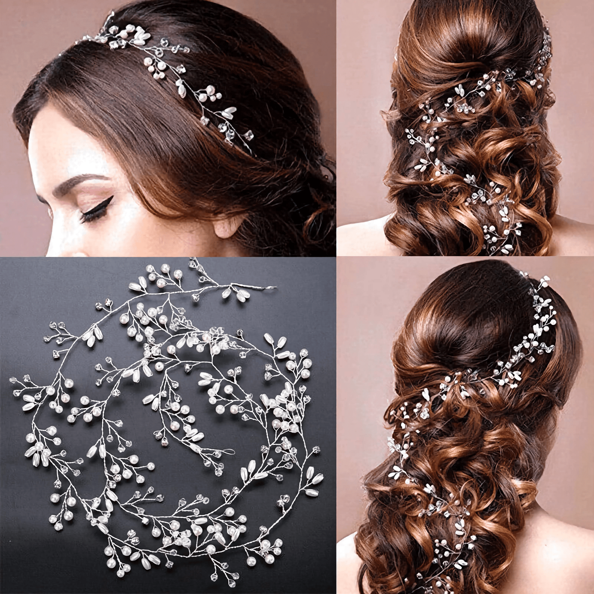 Bridal Hair Vine in Silver & Gold Wedding Hair Accessories 50/100cm Hair Jewellery Crystal Diamante Pearl Bride Bridesmaid Flower Girl Prom - Floralific