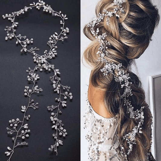 Bridal Hair Vine in Silver & Gold Wedding Hair Accessories 50/100cm Hair Jewellery Crystal Diamante Pearl Bride Bridesmaid Flower Girl Prom - Floralific