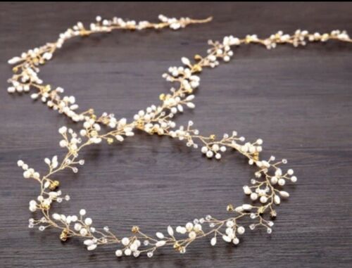 Bridal Hair Vine in Silver & Gold Wedding Hair Accessories 50/100cm Hair Jewellery Crystal Diamante Pearl Bride Bridesmaid Flower Girl Prom - Floralific