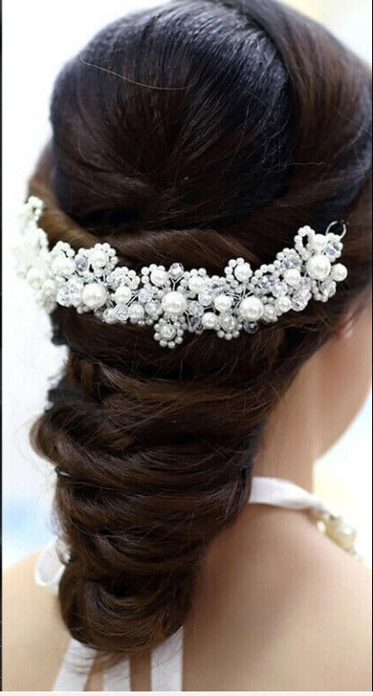 Bridal Tiara Headband Wedding Hair Headband Bridal Wedding Hair Accessories Hair Vine with Crystal Pearl Bridesmaid or Bride or Flower Girl - Floralific