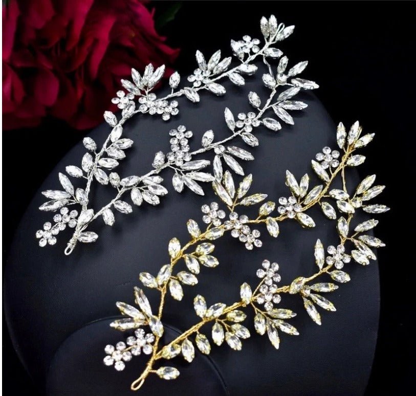 Bridal Wedding Hair Accessories Crystal Hair Piece Hair Vine with Leaf Design (One piece) Bridesmaid Accessory Jewellery in Silver or Gold - Floralific