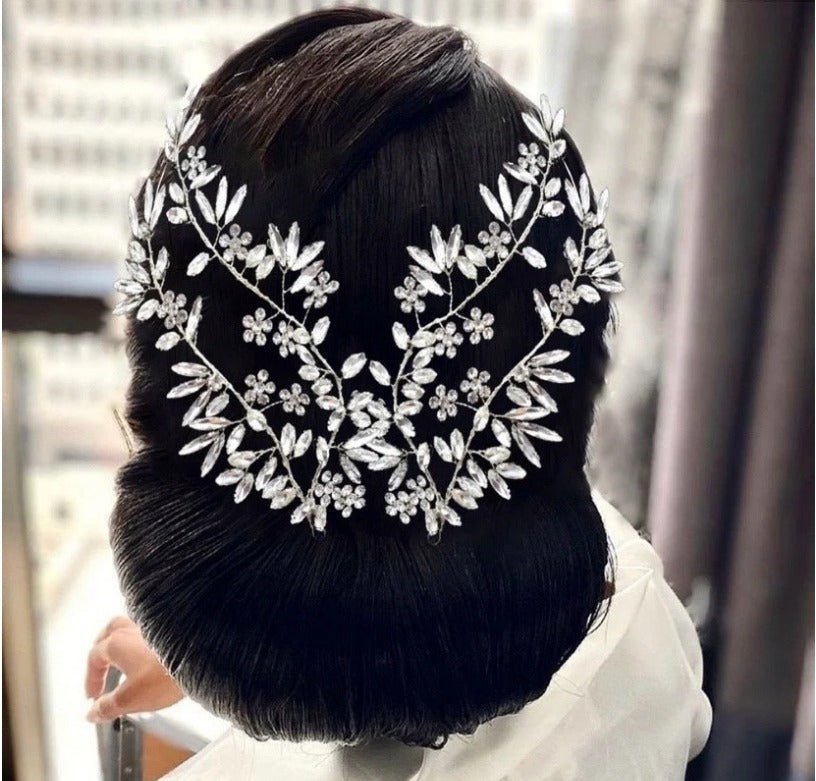 Bridal Wedding Hair Accessories Crystal Hair Piece Hair Vine with Leaf Design (One piece) Bridesmaid Accessory Jewellery in Silver or Gold - Floralific