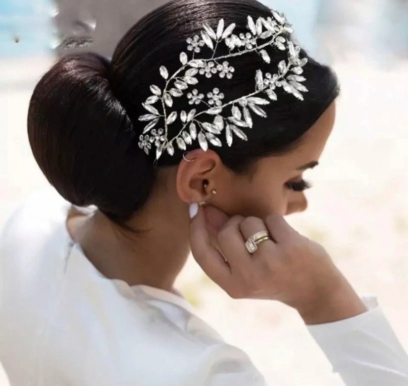 Bridal Wedding Hair Accessories Crystal Hair Piece Hair Vine with Leaf Design (One piece) Bridesmaid Accessory Jewellery in Silver or Gold - Floralific