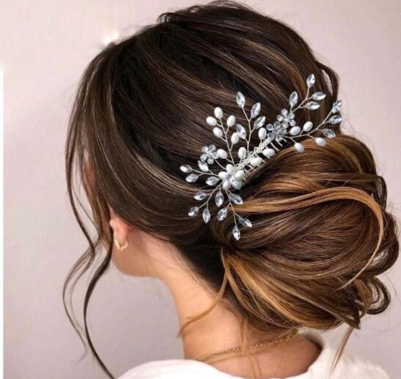 Bridal Wedding Hair Accessories Crystal Wedding Hair Piece Hair Vine Hair Jewellery Wedding Hair Comb in Silver Bridesmaid Accessory S467 - Floralific