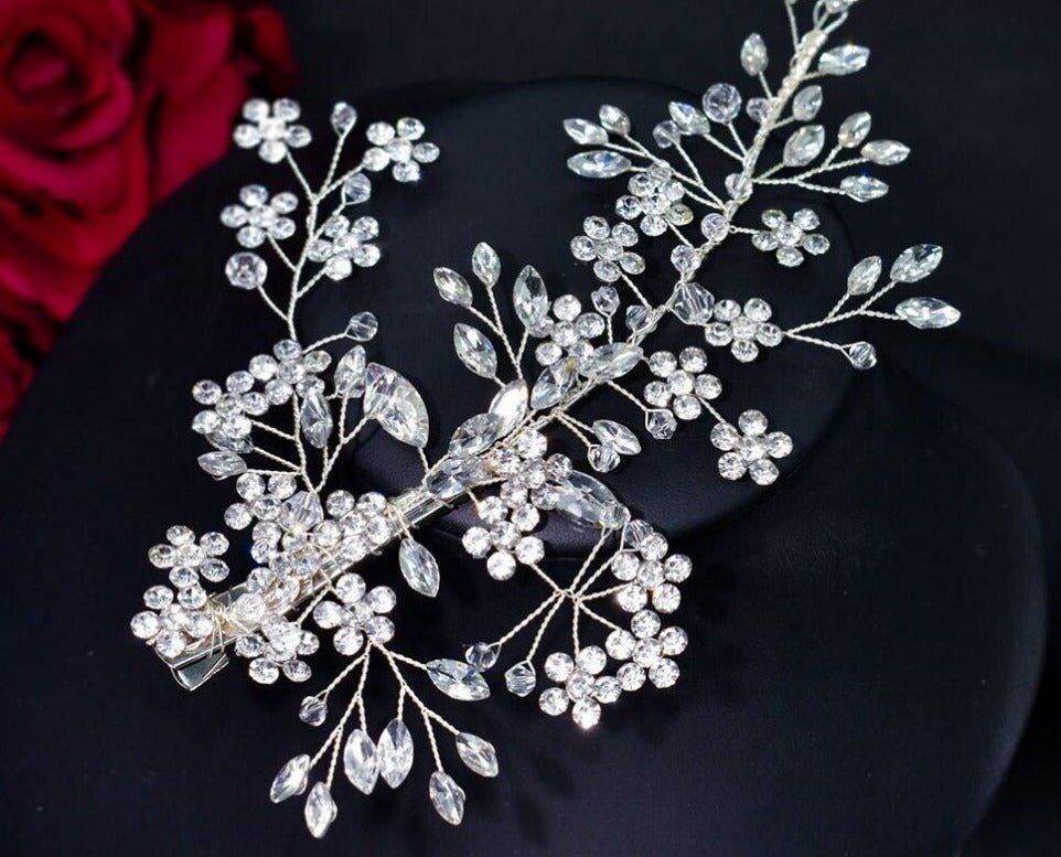 Bridal Wedding Hair Accessories Hair Vine Crystal Hair Piece (One piece) Bridesmaid Accessory Hair Jewellery in Silver - Floralific