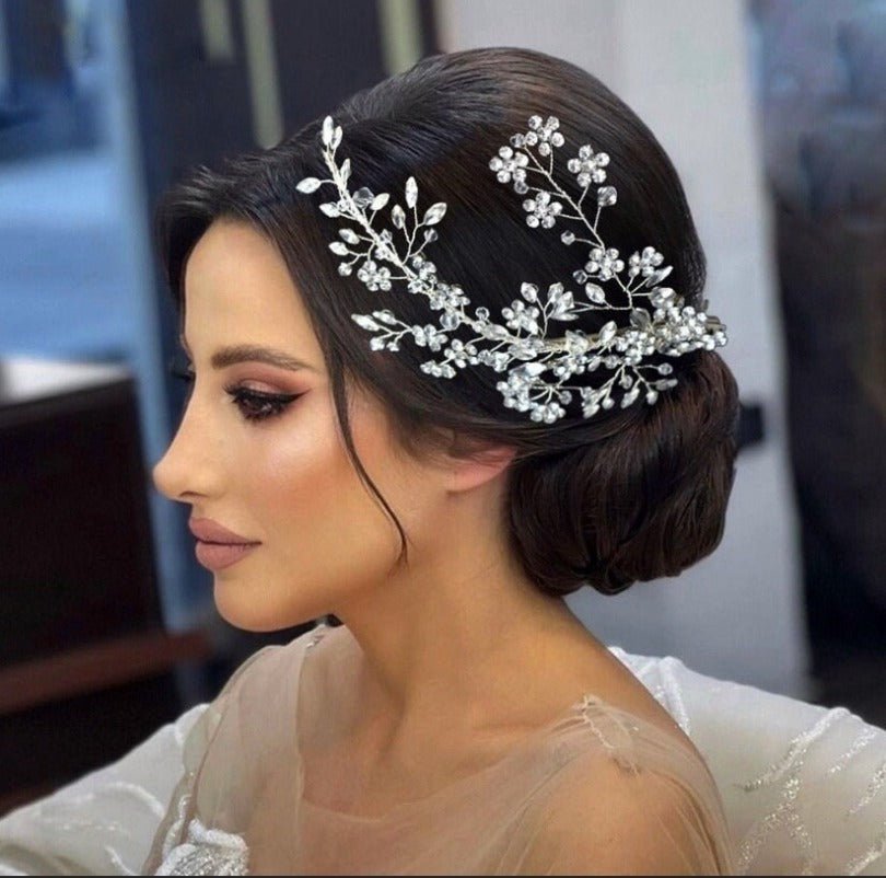 Bridal Wedding Hair Accessories Hair Vine Crystal Hair Piece (One piece) Bridesmaid Accessory Hair Jewellery in Silver - Floralific