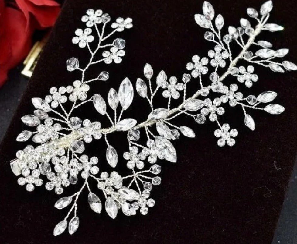 Bridal Wedding Hair Accessories Hair Vine Crystal Hair Piece (One piece) Bridesmaid Accessory Hair Jewellery in Silver - Floralific