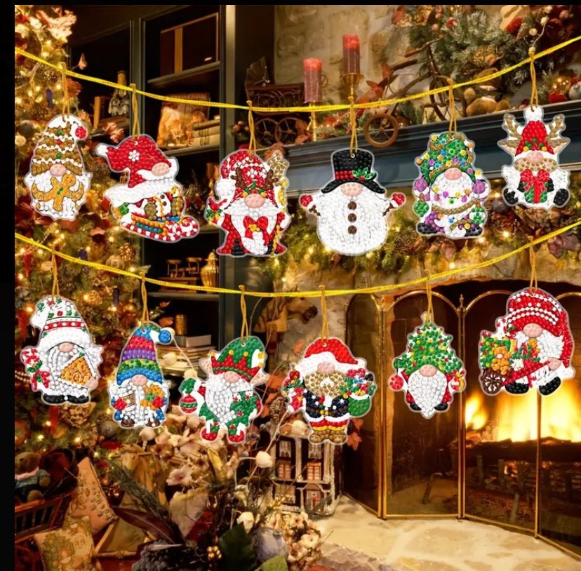 Christmas Gonk Diamond Art Decorations - DIY Christmas Diamond Art Kit - Christmas Decoration Craft Kit in Laminate with Rhinestone Drills - Elegantly You