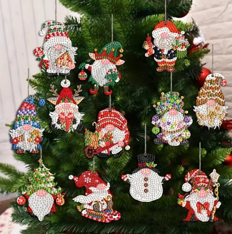 Christmas Gonk Diamond Art Decorations - DIY Christmas Diamond Art Kit - Christmas Decoration Craft Kit on Wooden Template with Rhinestone Drills - Elegantly You