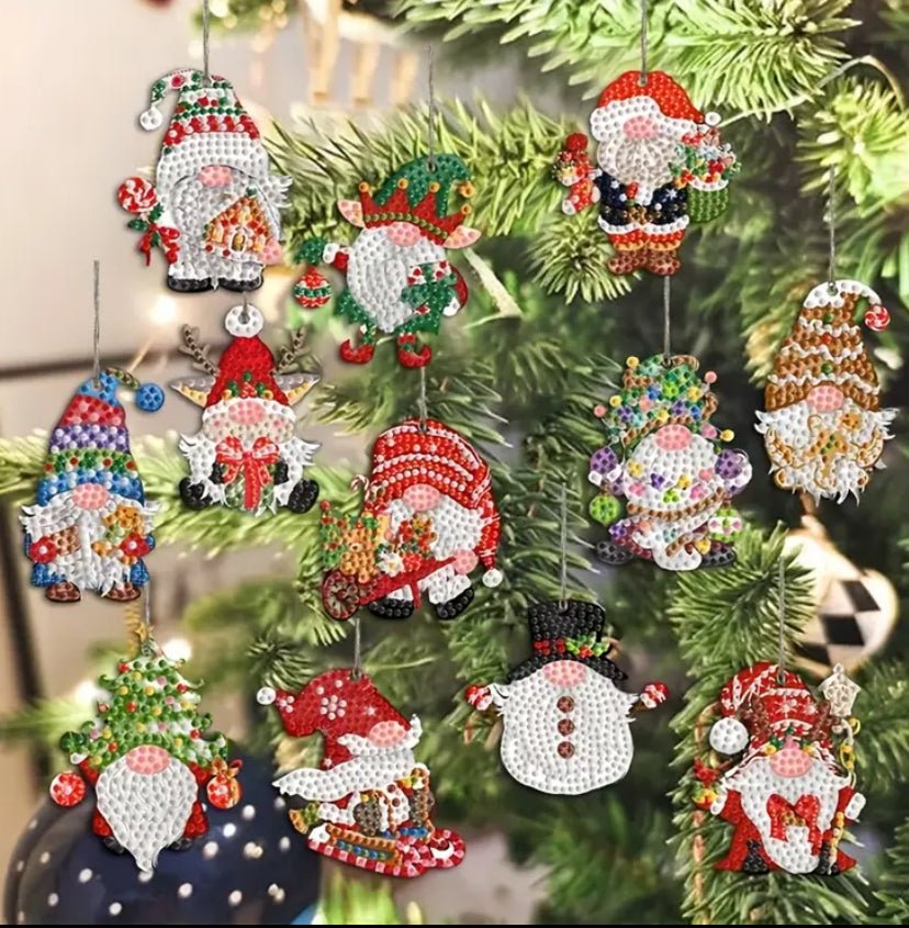 Christmas Gonk Diamond Art Decorations - DIY Christmas Diamond Art Kit - Christmas Decoration Craft Kit on Wooden Template with Rhinestone Drills - Elegantly You