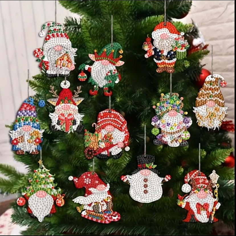 Christmas Gonk Diamond Art Decorations - DIY Christmas Diamond Art Kit - Christmas Decoration Craft Kit on Wooden Template with Rhinestone Drills - Elegantly You